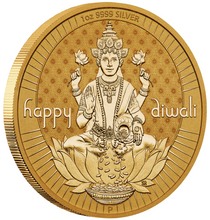 Load image into Gallery viewer, 2024 Diwali Festival 1oz .9999 Silver MEDALLION Gilt Gilded by 24k gold