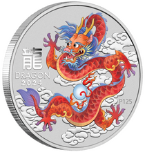 Load image into Gallery viewer, 2024 RED Lunar Year of the Dragon 1oz Silver $1 Color Coin In Mint Capsule