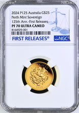 Load image into Gallery viewer, 2024 Australia Sovereign 1/4oz GOLD $25 coin NGC PF70 FR w/ OGP King Charles III
