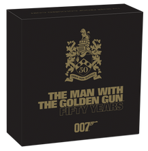 Load image into Gallery viewer, JAMES BOND 007 THE MAN WITH THE GOLDEN GUN 50TH ANN 2024 1oz SILVER $1 COIN PF