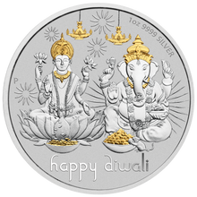 Load image into Gallery viewer, 2021 Tuvalu Diwali Festival 1oz .9999 Silver MEDALLION Gilt Gilded by 24k gold
