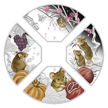 Load image into Gallery viewer, 2020 P 4x1 Oz Silver FAN Shaped 4-Coin-Set NGC PF70 Year of the Mouse Quadrant