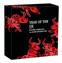 Load image into Gallery viewer, 2021 LUNAR Year of the OX 1oz $1 Silver Rotating Charm Antiqued Coin NGC MS 69