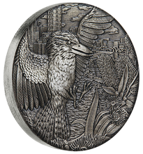 Load image into Gallery viewer, 2018 AUSTRALIA Kookaburra HIGH RELIEF ANTIQUED 2oz Silver $2 COIN NGC MS70 FR
