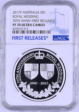 Load image into Gallery viewer, 2017 70th Anniversary of the Royal Wedding 1oz $1 SILVER PROOF COIN NGC PF70 FR