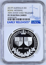 Load image into Gallery viewer, 2017 AUSTRALIA 70th Anniversary Royal Wedding 1oz $1 SILVER PROOF COIN NGC PF70