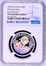 Load image into Gallery viewer, 2018 P Australia PROOF COLORIZED Silver Newborn Baby NGC PF70 1/2oz 50c Coin