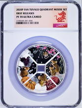 Load image into Gallery viewer, 2020 P 4x1 Oz Silver FAN Shaped 4-Coin-Set NGC PF70 Year of the Mouse Quadrant