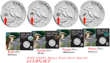 Load image into Gallery viewer, 4-Coin Set 2022 ANDA Kookaburra 1oz $1 Silver Koala Numbat Possum Platypus PRIVY