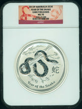 Load image into Gallery viewer, 2013 P AUSTRALIA Lunar YEAR SNAKE 1 KILO ( 32.15 oz ) Pure Silver Coin NGC MS70