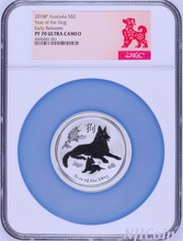 Load image into Gallery viewer, RARE NGC Grade PF 70 on Bullion 2018 Silver Lunar Year of the DOG 2oz $2 Coin ER