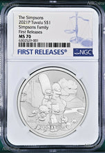Load image into Gallery viewer, 2021 Simpsons Family Simpson $1 1oz .9999 Silver COIN NGC MS70 FR