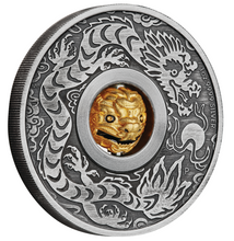 Load image into Gallery viewer, 2024 Year of the Dragon 1oz SILVER $1 Lunar Rotating Charm ANTIQUED COIN