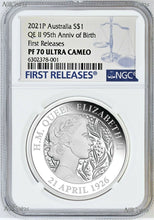 Load image into Gallery viewer, 2021 QUEEN ELIZABETH 95th Birthday Silver $1 Proof coin NGC PF70 UC FR .9999