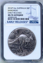 Load image into Gallery viewer, 2016 P AUSTRALIA KANGAROO HIGH RELIEF ANTIQUED 2 Oz Silver $2 COIN NGC MS70 ER