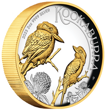 Load image into Gallery viewer, *2000 Mintage* 2023 Gilt High Relief Kookaburra 2oz $2 Silver Proof Coin