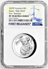 Load image into Gallery viewer, 2019 P Australia HIGH RELIEF 1oz Silver Koala $1 Coin NGC PF70 FR LABEL COA