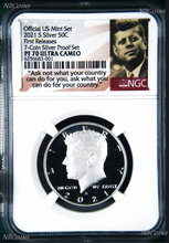 Load image into Gallery viewer, 2021 US Mint 7-Coin Silver Proof SET Dime Cent Nickel Quarter $1 50c NGC PF70 FR