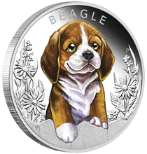 Load image into Gallery viewer, 2018 Puppies - Beagle Tuvalu 1/2 oz Silver Proof 50c Half Dollar Coin Colorized