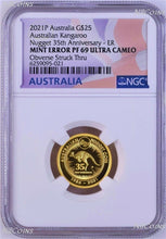 Load image into Gallery viewer, MINT ERROR 2021 Australian 35th Ann Kangaroo Nugget $25 PF69 1/4oz GOLD Coin