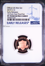 Load image into Gallery viewer, 2019 S Proof LINCOLN CENT Shield Penny NGC PF70 ULTRA CAMEO RD in 10-coin-set ER