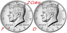 Load image into Gallery viewer, 2022 Kennedy Half Dollars 2 coins set P + D Clad President 50¢ coin US Mint