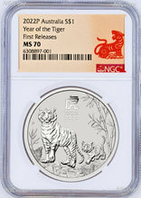 Load image into Gallery viewer, 2022 Australia .9999 Bullion Silver Lunar Year of the Tiger NGC MS70 1oz $1 Coin