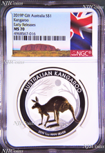 Load image into Gallery viewer, 2019 P Australia GILDED Silver Kangaroo NGC MS70 1oz Coin w/OGP gilt FR BL LABEL