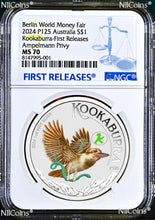 Load image into Gallery viewer, 2024 Berlin Show WMF Kookaburra Silver NGC MS70 1oz $1 Coin w/ AMPELMANN Privy F