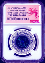 Load image into Gallery viewer, 2016 Australia OPAL LUNAR Year of the MONKEY 1 oz Silver Proof Coin NGC PF70 ER