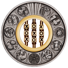 Load image into Gallery viewer, 2022 GAMES THROUGH THE AGES Tic-Tac-Toe 2oz .9999 SILVER $2 ANTIQUED COIN