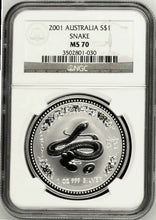 Load image into Gallery viewer, PERFECT 2001 P AUSTRALIA YEAR OF THE SNAKE 1 oz Bullion Coin NGC MS70