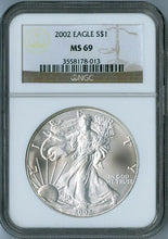 Load image into Gallery viewer, 2002 AMERICAN EAGLE 1 oz SILVER Coin NGC MS69 MS 69 BROWN GOLD LABEL
