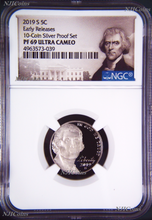 Load image into Gallery viewer, 2019 S Proof 5C Nickel NGC PF69 ULTRA CAMEO ER in 10-coin-silver-set Jefferson