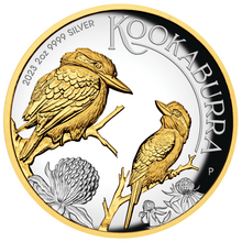Load image into Gallery viewer, *2000 Mintage* 2023 Gilt High Relief Kookaburra 2oz $2 Silver Proof Coin
