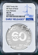Load image into Gallery viewer, 2022 60 YEARS OF BOND .9999 SILVER $1 1oz COIN NGC MS70 Early Releases James 007