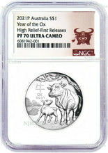 Load image into Gallery viewer, 2021 Australia Lunar Year Of The OX High Relief 1oz Silver Coin NGC PF70 FR