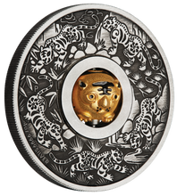 Load image into Gallery viewer, 2022 Year of the Tiger 1oz SILVER $1 Lunar Rotating Charm ANTIQUED COIN