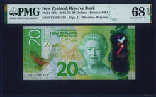 Load image into Gallery viewer, New Zealand 20 Dollars 2015-16 P-193a Queen Elizabeth Uncirculated Grade 68 PMG