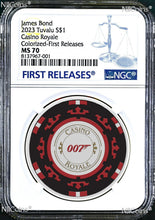 Load image into Gallery viewer, 2023 Royal Casino CHIP .9999 COLORED SILVER $1 1oz COIN NGC MS70 James Bond 007