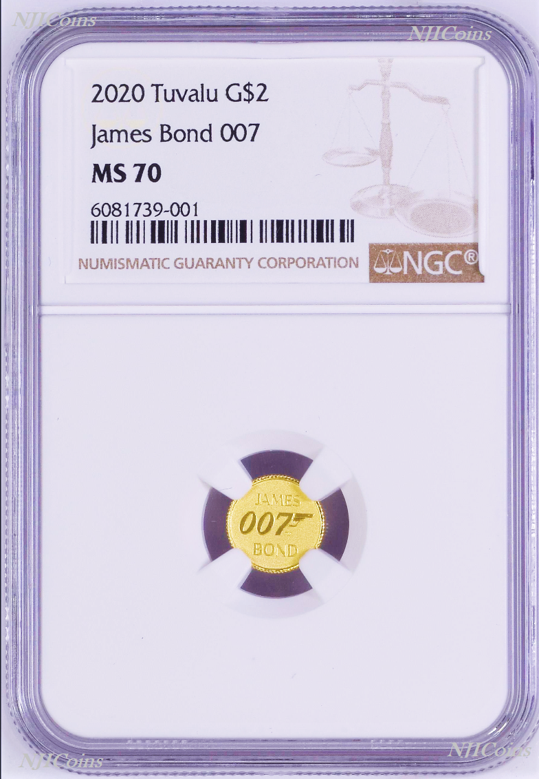 2020 James Bond 007 $2 0.5g .9999 Gold COIN NGC MS70 Brown 2020 James Bond 007 $2 0.5g .9999 Gold COIN NGC MS70 Brown