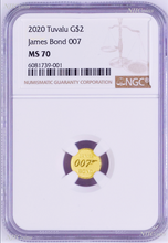 Load image into Gallery viewer, 2020 James Bond 007 $2 0.5g .9999 Gold COIN NGC MS70 Brown Label