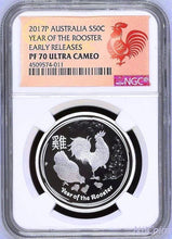 Load image into Gallery viewer, 2017 P Australia PROOF Silver Lunar Year of the Rooster NGC PF 70 1/2 oz Coin ER
