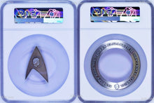 Load image into Gallery viewer, 2-coin-set 2019 Star Trek STARFLEET COMMAND EMBLEM Antiqued Silver $1$2 3oz MS70