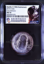Load image into Gallery viewer, 2019 D Apollo 11 Commem Clad Coin Half Dollar NGC MS70 Early Releases Black Core