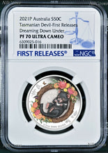 Load image into Gallery viewer, 2021 Dreaming Down Under TASMANIAN DEVIL Silver Proof NGC PF 70 1/2oz Coin FR