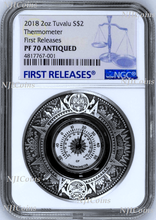 Load image into Gallery viewer, 2018 P Tuvalu Thermometer HIGH RELIEF ANTIQUED 2 Oz Silver $2 COIN NGC PF70 FR