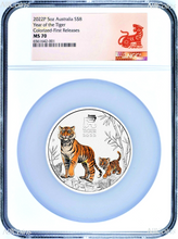 Load image into Gallery viewer, 2022P Australia Silver Colorized Lunar Year of the Tiger 5oz $8 Coin NGC MS70 FR