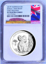 Load image into Gallery viewer, 2017 P Australia HIGH RELIEF 1oz Silver Koala $1 Coin NGC PF70 ER NEW LABEL COA