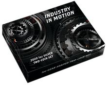 Load image into Gallery viewer, 2020 Industry In Motion ANTIQUED Gear-Shaped 1oz Silver 2-COIN-SET NGC MS69 FR